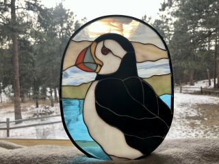 Vintage Stained Glass Puffin Window Hanging By Sharpe