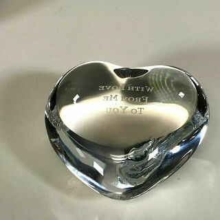 Baccarat Crystal Puffed Heart Paperweight Signed " With Love From Me To You "