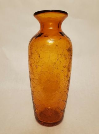 Richard Blenko Vase Amber Honey Vintage Crackle Art Glass Hand Crafted 12.  5 "