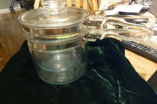 Vintage Pyrex Flameware Glass Double Boiler With Lid 6283 1 1/2 Qt