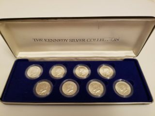 1964 - 69,  1976 P,  D,  S Kennedy Half Dollar Silver Set Of 8 Coins Boxed