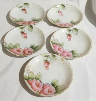 Set Of 5 Te - Oh China Hand Painted Nippon Pink Rose 5.  25 " Saucers Plates