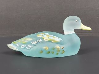 Fenton Art Glass Mallard Duck Turquoise Satin Handpainted Signed M.  Young