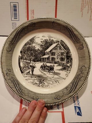 Jeannette Currier And Ives Black White Pie Plate Royal China Ceramic Dinnerware