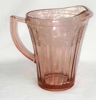 Jeannette Cherry Blossom Pink 7 1/4 " - 42 Oz Flat Pitcher Pattern On Top 1
