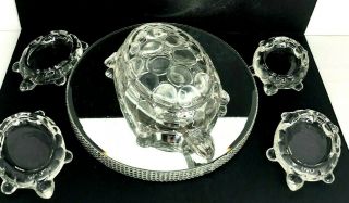 Vtg Westmoreland Glass Crystal 1000 Eye Turtle Covered Cigarette Box & Ashtrays