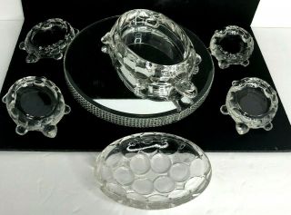 Vtg Westmoreland Glass Crystal 1000 Eye Turtle Covered Cigarette Box & Ashtrays 2