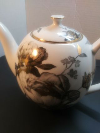Grace Tea Ware Fine Porcelain Teapot With Gold /white Flowers