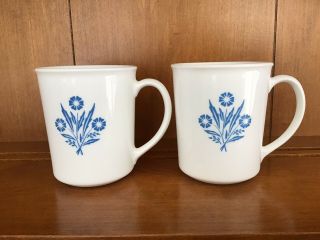 Two Vintage Corning Ware Blue Cornflower Coffee Mugs Cups