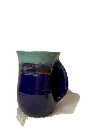 Neher Pottery Hand Warmer Mug Coffee Tea Cocoa Pretty Blue Cup