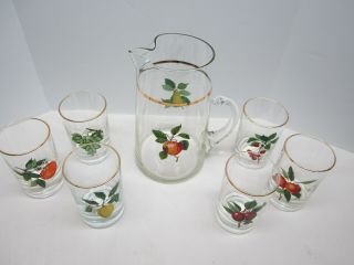 Vintage West Virginia Glass Company Fruit Juice Pitcher With 6 Juice Glasses
