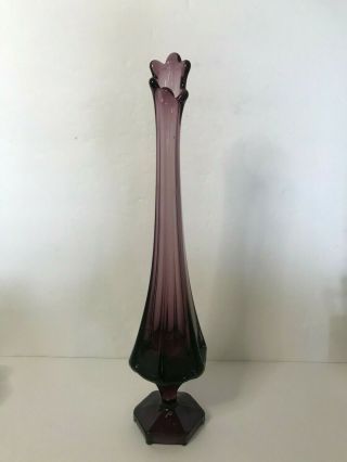 Vintage Viking Glass Purple Amethyst Column Ribbed Swung Pedestal Bud Vase