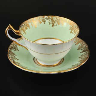 Vintage Collingwoods Bone China England Tea Cup & Saucer Green/grapes/gold 1