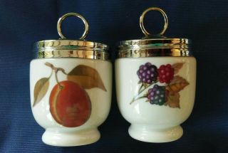 2 Vintage Royal Worcester Porcelain England Egg Coddlers With Lids - - Fruits