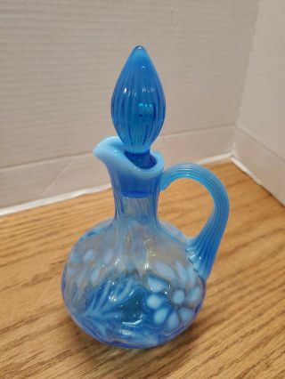 Fenton Art Glass Blue Opalescent Daisy & Fern Cruet