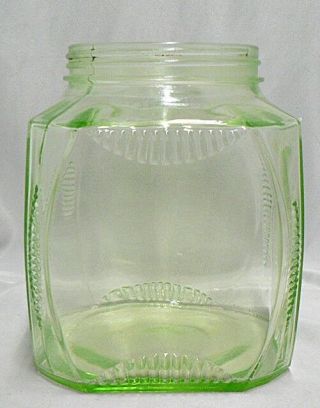 Green Depression Glass Square Jar,  No Lid