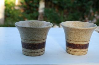 Pair Pottery Craft Usa Pots Vintage Vases Mid Century Stripes 3 "