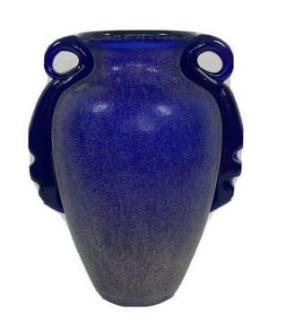 Vintage Amphora Hand Made Cobalt Blue Speckled Glass Vase With Handles