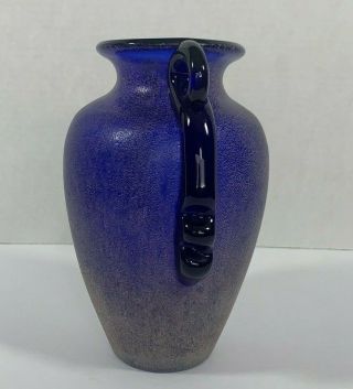 Vintage Amphora Hand Made Cobalt Blue Speckled Glass Vase With handles 2