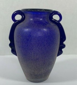 Vintage Amphora Hand Made Cobalt Blue Speckled Glass Vase With handles 3