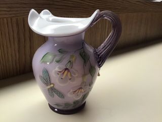 Vintage Fenton Art Glass Pitcher 6868 Os,  Hand Painted And Signed.