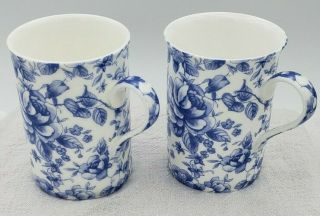 Kirsty Jayne China Bone Blue Floral Chintz Cups Staffordshire England (2)