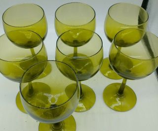 7 Vintage Crystal Olive Green Stem Water,  Wine,  Sherbet Goblets Glasses Collecto