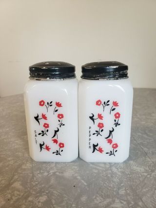 Vintage Tipp City Red & Black Flowers Kitchen Salt & Pepper Shakers