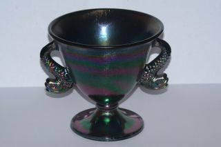 Fenton Black Stretch Carnival Double Dolphin Handled Footed Compote Sgs 1997