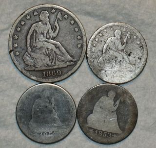 $1.  25 Face Value Of Silver Seated Liberty Half Dollar & Quarters,  1853 - 1869.