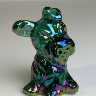Fenton Carnival Glass Green Iridescent Scottie Dog Figurine
