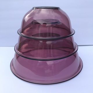 Vtg Pyrex Amethyst Purple Cranberry Mixing Bowl Set 3 Nesting Bowl 326 325 323