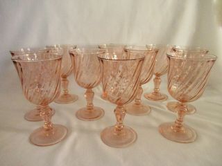Set Of 10 Vintage Arcoroc France Pink Rosaline Swirl 61/4 " Water/wine Goblets