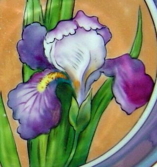Noritake,  Japan,  art deco handled bowl - luster blue & tan with purple iris 2