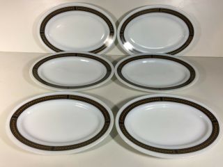 6 Vintage Pyrex Fleur De Lis Oval Plates Platters Milk Glass Ebony 11 1/2 " X 8 "