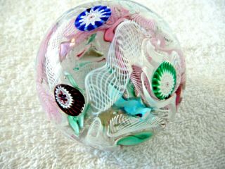 Vintage Murano Art Glass Paperweight Millefiori & Twisted Ribbons Italy 3 " Diam