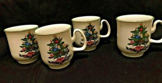 4 Noel Mugs By Yamaka Stoneware Made In Japan Christmas Tree Design Coffee Cups
