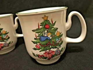 4 Noel Mugs by Yamaka Stoneware Made in Japan Christmas Tree Design Coffee Cups 2