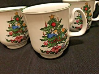 4 Noel Mugs by Yamaka Stoneware Made in Japan Christmas Tree Design Coffee Cups 3