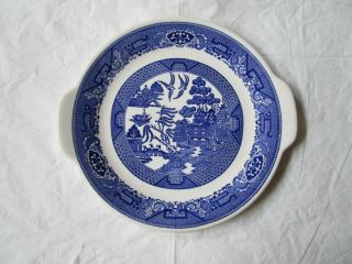 11.  5 " X 10.  5 " Tab Handle Cake Plate,  Royal China Usa Blue Willow Ware,  C.  1950s
