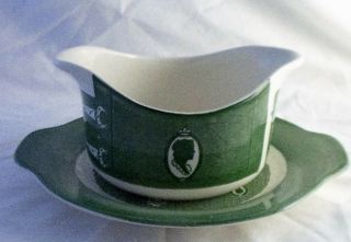 Royal Usa Colonial Homestead Green Gravy Boat & Underplate