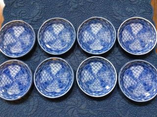Set Of 8 Blue And White Bread And Butter Plates