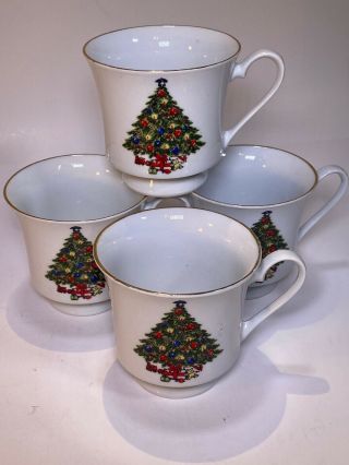 4 Sea Gull Fine China Jian Shiang Christmas Tree Footed Tea / Coffee Cup