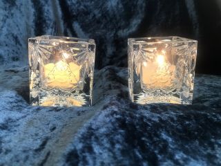 2 Waterford Crystal Christmas Tree Square Votive Candle Holders W/ Slight Wear