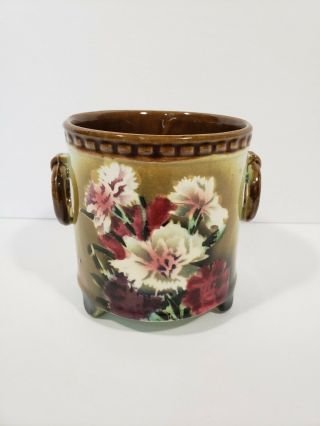 Vintage Hand Painted Footed Planter - Floral Design - Made In Czechoslovakia