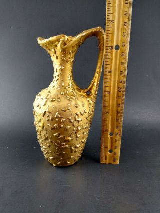 Vintage Hand Decorated 22 K Weeping Bright Gold Pitcher Bud Vase USA 2