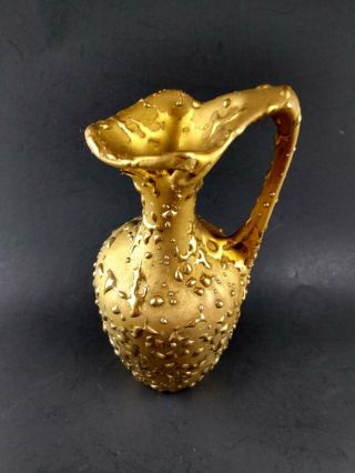 Vintage Hand Decorated 22 K Weeping Bright Gold Pitcher Bud Vase USA 3