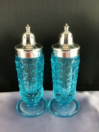Vintage Westmoreland Ice Blue Glass Paneled Grape Salt And Pepper Shakers