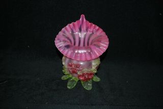 Great Victorian Cranbery Vaseline Opalescent Stripe Jack Pulpit Vase 1880s