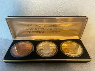 Babe Ruth Centennial Prestige Proof Medal Set - Bronze Silver Gold